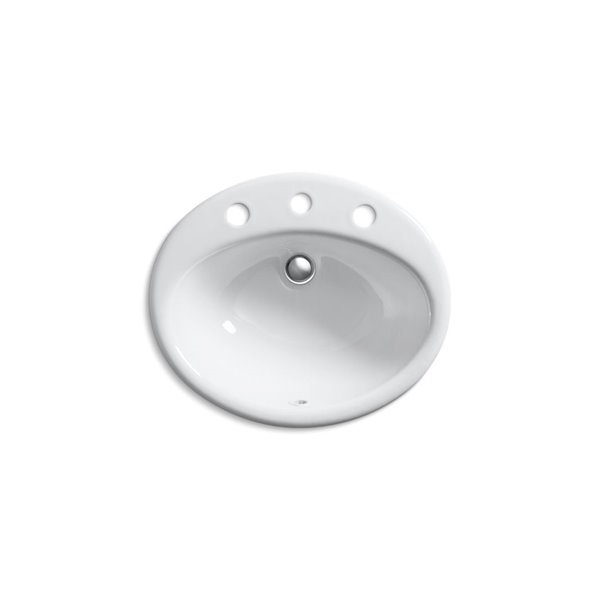 Lavabo de salle de bain encastré avec trous déployé 8 po, KOHLER, blanc