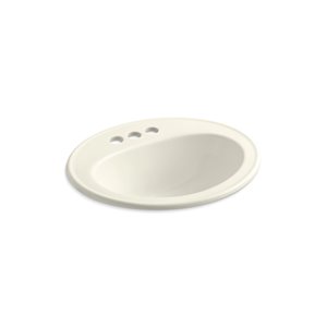 KOHLER Pennington Drop-In Bathroom Sink with Centerset Faucet Holes - Off-White