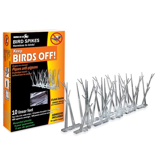 Bird-X Plastic Bird Spikes Kit with Adhesive - 10-ft