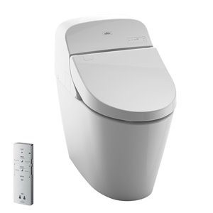 Toilette à cuvette allongée Washlet de TOTO, hauteur standard, blanc coton
