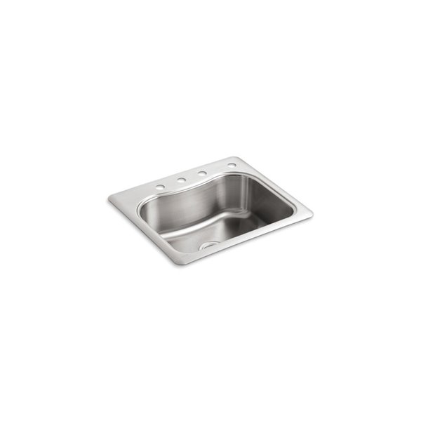 KOHLER Staccato Top-Mount Sink with Four Faucet Holes - Stainless Steel - 25-in