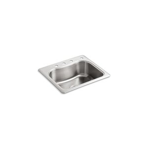 KOHLER Staccato Top-Mount Sink with Four Faucet Holes - Stainless Steel - 25-in