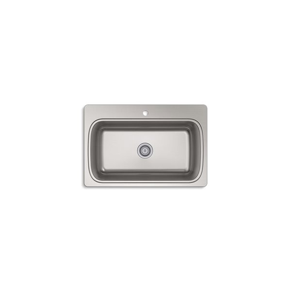 KOHLER Verse Top-Mount Single-Bowl Kitchen Sink with 1 Faucet Holes - Stainless Steel - 33-in