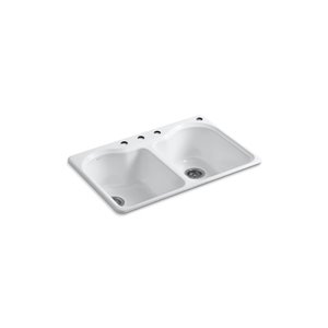 KOHLER Hartland Top-Mount Utility Sink with Four Faucet Holes - Double Bowl - White - 33-in x 22 po