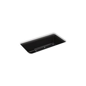 Évier de cuisine KOHLER Cairn simple en sous comptoir avec grille, noir mat, 33.5 po