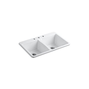Évier de cuisine KOHLER Deerfield installation en surface avec 3 trous de robinet, blanc, 33 po