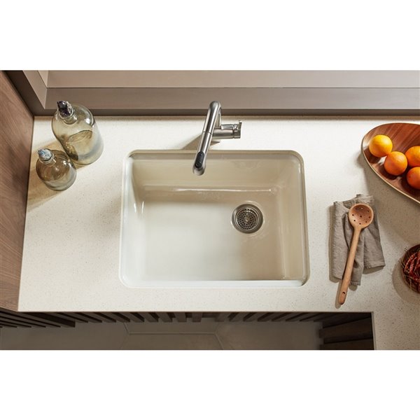 KOHLER Riverby Undermount Single-Bowl Kitchen Sink with Rack - White - 25-in