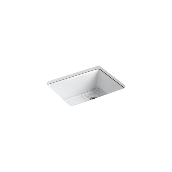 KOHLER Riverby Undermount Single-Bowl Kitchen Sink with Rack - White - 25-in