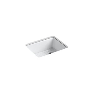 KOHLER Riverby Undermount Single-Bowl Kitchen Sink with Rack - White - 25-in