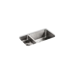 Évier de cuisine Undertone KOHLER en sous comptoir à cuvettes élevée/basse, acier inoxydable, 31.5 po