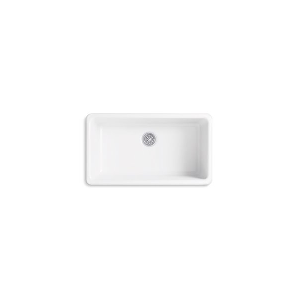 KOHLER Iron/Tones top/under-mount single-bowl kitchen sink - White - 33-in