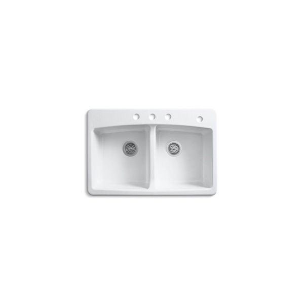 KOHLER Brookfield Top-Mount Kitchen Sink with 4 Faucet Holes - White - 33-in