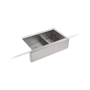 KOHLER Strive SmartDivide Undermount Double-Bowl Large/Medium Farmhouse Kitchen Sink - Stainless Steel - 34-in