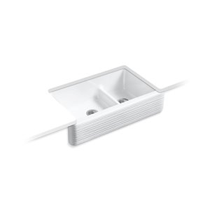 Évier de cuisine KOHLER Whitehaven avec tablier haut à motif Hayridge, blanc, 35.69 po