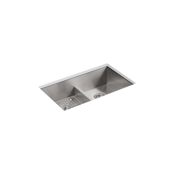 KOHLER Vault Smart Divide Kitchen Sink with Single Faucet Hole - Stainless Steel - 22-in