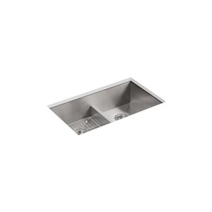 KOHLER Vault Smart Divide Kitchen Sink with Single Faucet Hole - Stainless Steel - 22-in