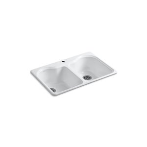 KOHLER Hartland Top-Mount Utility Sink Double Bowl with Single Faucet Hole - White - 33-in x 22-in