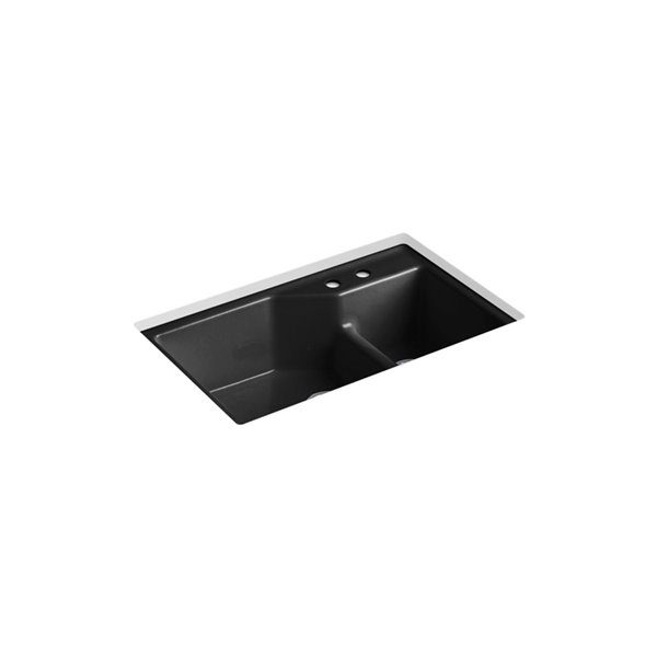 KOHLER Indio Smart Divide Under-Mount Sink with 2 Faucet Holes - Black - 33-in