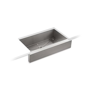 Évier de cuisine KOHLER Vault installation en sous-surface avec tablier court, acier inoxydable, 35.5 po