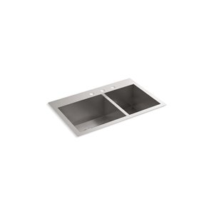 Évier de cuisine KOHLER Vault à double cuve, installation encastrée ou sous-surface, 3 trous de robinet, 30.5 po