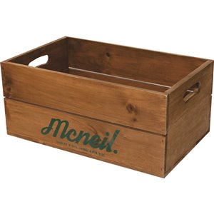 Caisse de rangement en bois vintage McNeil, brune, 17 po x 10.5 po x 7.5 po