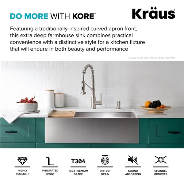 Kraus Kore Workstation A Front, Extra Deep Farmhouse Sink