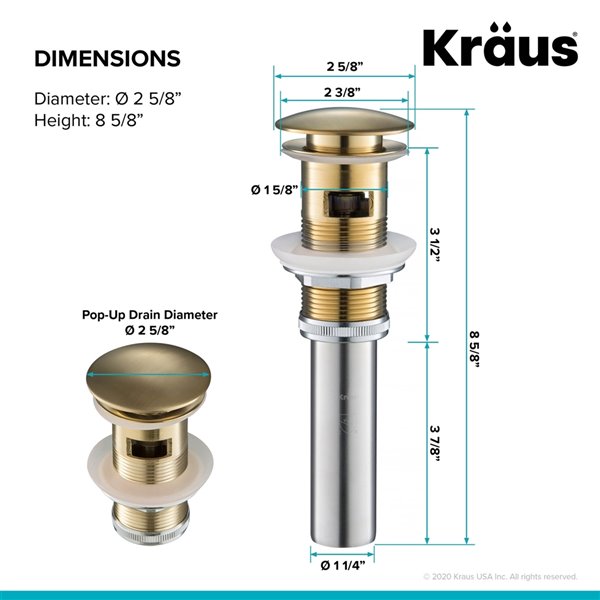 KRAUS Brushed Gold Bathroom Sink Pop-Up Drain