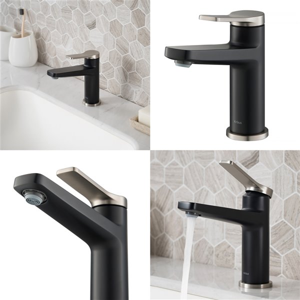 KRAUS Indy Spot Free Stainless Steel Bathroom Sink Faucet and Drain