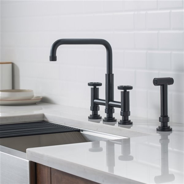 Kraus Urbix Industrial Matte Black 2-handle Deck Mount Bridge Kitchen Faucet