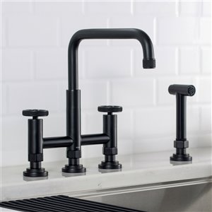 Kraus Urbix Industrial Matte Black 2-handle Deck Mount Bridge Kitchen Faucet