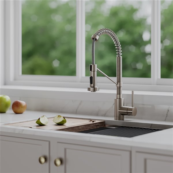 Kraus Bolden 18-Inch Faucet and Soap Dispenser in Stainless Steel