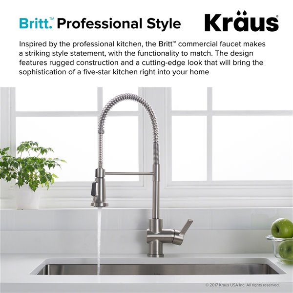 Kraus Single Handle Kitchen Faucet - Deck Plate and Soap Dispenser