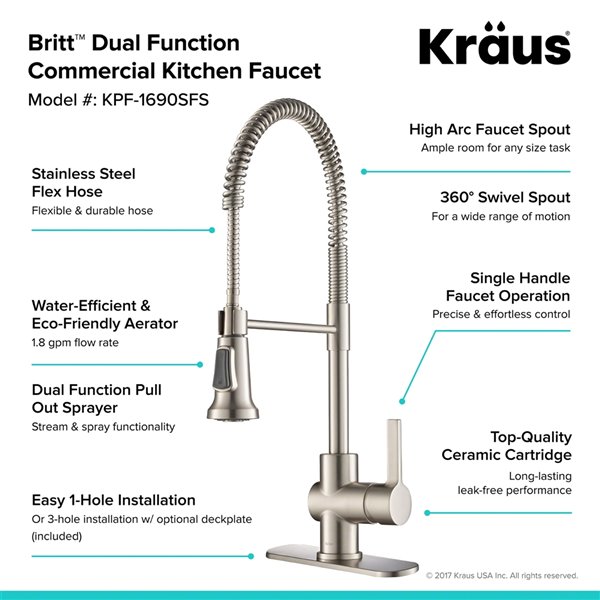 Kraus Single Handle Kitchen Faucet - Deck Plate and Soap Dispenser