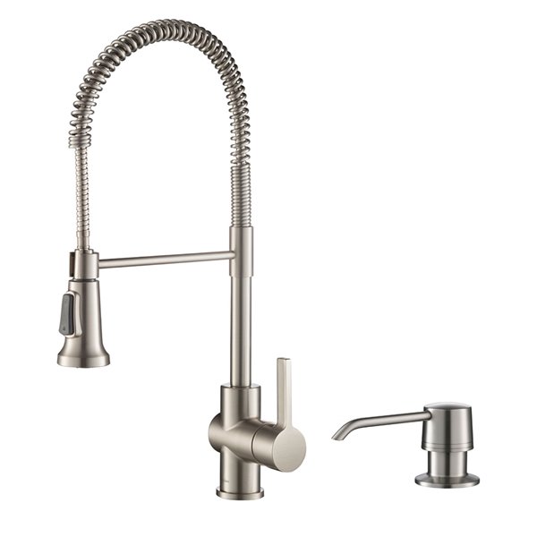 Kraus Single Handle Kitchen Faucet - Deck Plate and Soap Dispenser