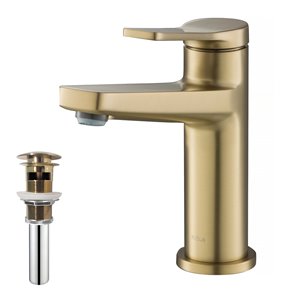 KRAUS Indy Brushed Gold Bathroom Sink Faucet and Pop Up Drain