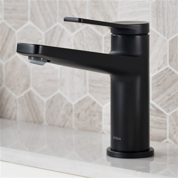 KRAUS Indy Matte Black Bathroom Sink Faucet and Pop Up Drain