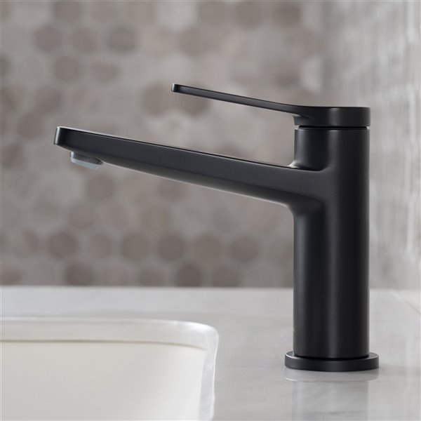 KRAUS Indy Matte Black Bathroom Sink Faucet and Pop Up Drain