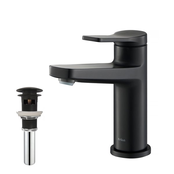 KRAUS Indy Matte Black Bathroom Sink Faucet and Pop Up Drain