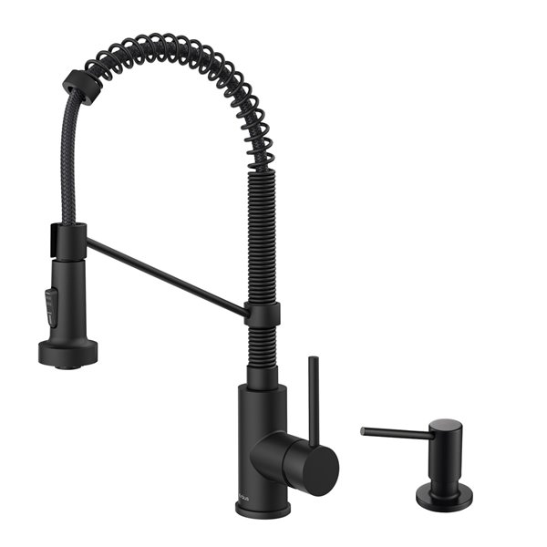Kraus Bolden Kitchen Faucet with Soap Dispenser in Matte Black Finish