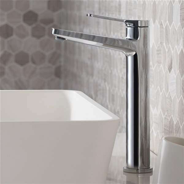 KRAUS Indy 1-Handle Vessel Bathroom Sink Faucet with Pop-Up Drain -  Chrome