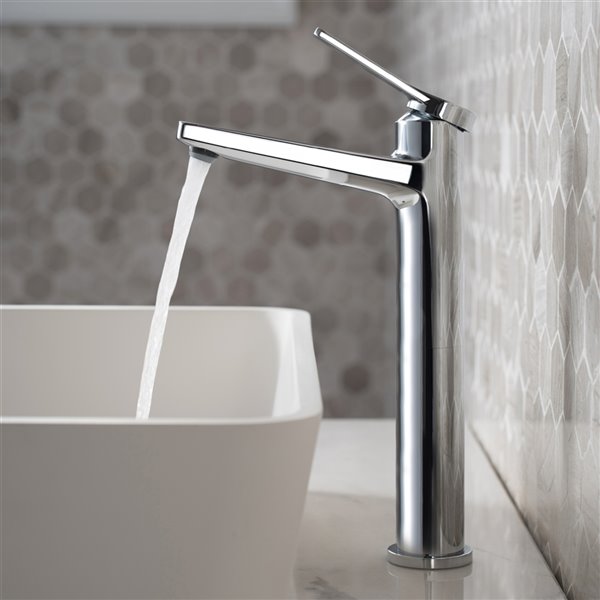 KRAUS Indy 1-Handle Vessel Bathroom Sink Faucet with Pop-Up Drain -  Chrome