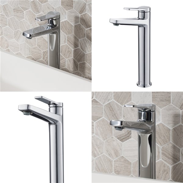 KRAUS Indy 1-Handle Vessel Bathroom Sink Faucet with Pop-Up Drain -  Chrome