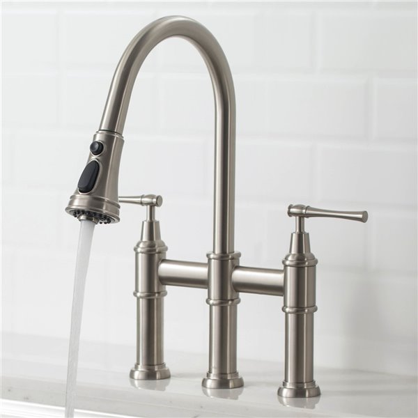 Kraus Allyn Transitional Stainless Steel 2-handle Bridge Kitchen Faucet ...