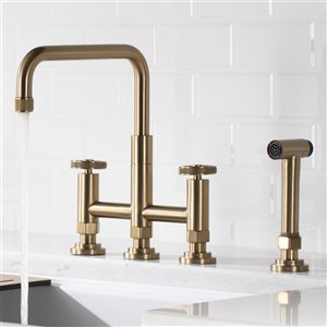 Kraus Urbix Industrial Brushed Gold 2-handle Deck Mount Bridge Kitchen Faucet