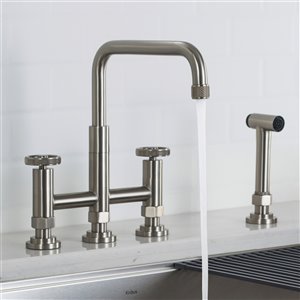 KRAUS Urbix Industrial 2-handle Deck Mount Bridge Kitchen Faucet - Stainless Steel