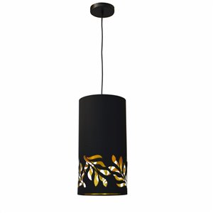 Dainolite Flora Pendant Light - 1-Light - 8-in x 16-in - Matte Black/Gold