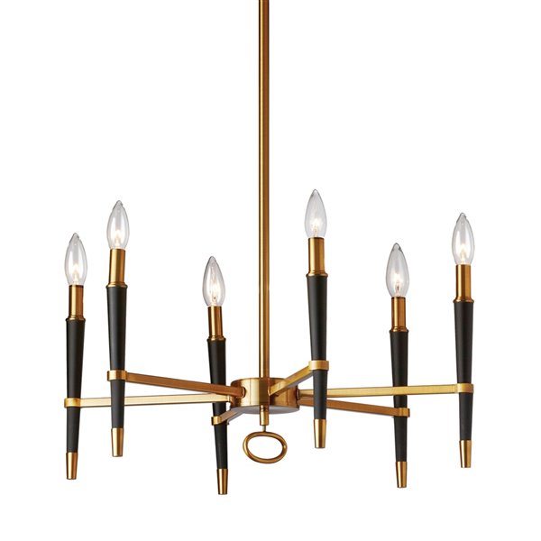 Dainolite Langford Chandelier - 6-Light - 12-in - Vintage Bronze and Matte Black