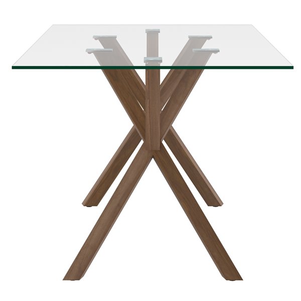 WHI Contemporary Clear Glass and Metal Dining Table - Walnut - 71-in