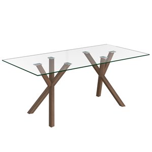 WHI Contemporary Clear Glass and Metal Dining Table - Walnut - 71-in