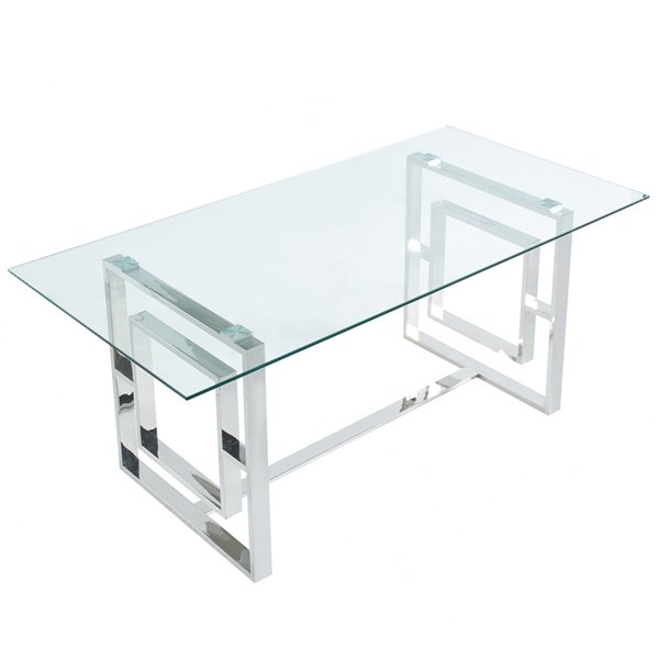 !nspire Contemporary Clear Glass Dining Table and Chrome - 71-in